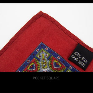 Men's Classic Vintage British Style Pattern Silk Blazer Pocket Scarf