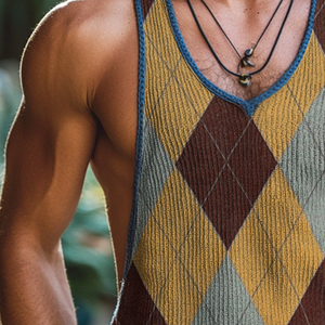 Herren-Tanktop mit Rundhalsausschnitt und Vintage-Diamantmuster