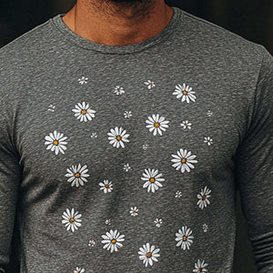 Herren-T-Shirt mit langen Ärmeln und Gänseblümchen-Stickerei
