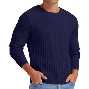 Men's Waffle Solid Color Crew Neck Pullover Knit Sweater