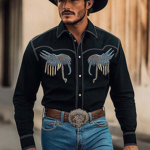 Men's Embroidered Western Cowboy Style Long Sleeve Shirt