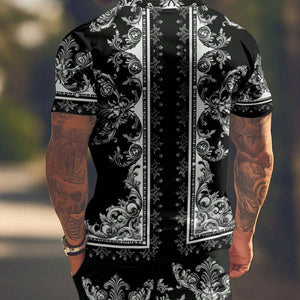 Men's Vacation Cashew Flower Print Short-sleeved Shorts Two-piece Set