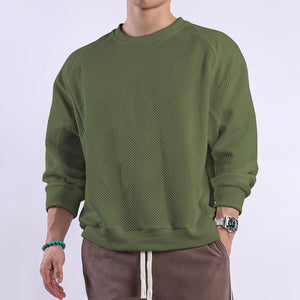 Men's Solid Color Textured Round Neck Long Sleeve T-shirt