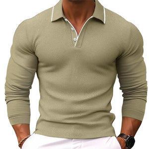 Einfarbiges Slim Fit Poloshirt für Herren mit Revers und langen Ärmeln