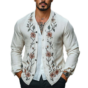 Men's Cotton And Linen Floral Embroidered Vintage Thin Jacket
