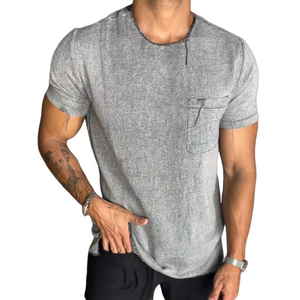 Herren Retro Casual Leinentasche Rundhals Kurzarm T-Shirt
