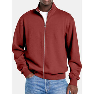 Einfarbige Sweatshirtjacke für Herren mit Reißverschluss und Stehkragen und langen Ärmeln