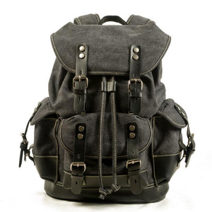 Herren-Rucksack aus Vintage-Canvas-Nähten und Leder mit mehreren Taschen