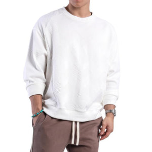 Men's Solid Color Textured Round Neck Long Sleeve T-shirt