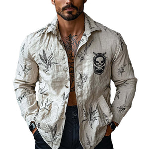 Men's Pirate Print Lapel Long Sleeve Shirt