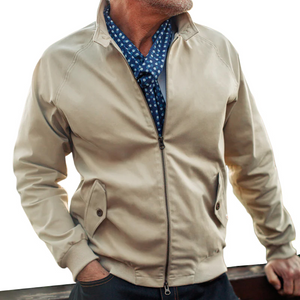 Men's Vintage Khaki Stand Collar Zip-Up Jacket