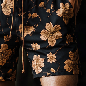 Men's Vintage Casual Floral Print Drawstring Shorts