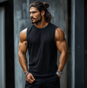 Lässiges, lockeres Tanktop mit Waffelmuster und Rundhalsausschnitt für Herren