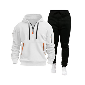 SPORT-HOODIE-SET HERREN-SWEATSHIRT MIT MEHREREN TASCHEN UND REISSVERSCHLUSS, SPORTANZUG-SET