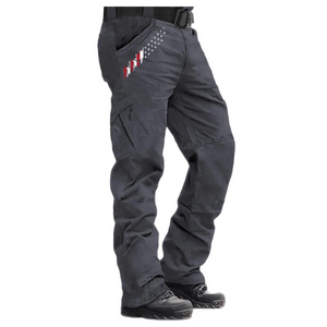 Cargohose mit USA-Flagge, Reißverschluss und mehreren Taschen (ohne Gürtel)
