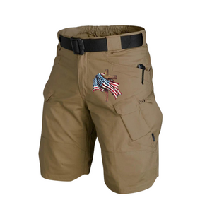 Taktische Cargo-Shorts mit USA-Flagge, mehrere Taschen, 27,9 cm Innennaht, ohne Gürtelschnalle