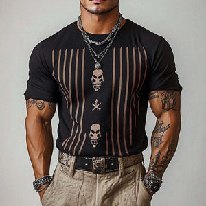 Herren-T-Shirt mit Rundhalsausschnitt und Streifen im Retro-Stil, kurzärmelig