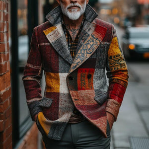 Men's Retro Casual Tweed Plaid Ethnic Style Printed Jacket