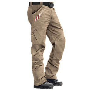 Cargohose mit USA-Flagge, Reißverschluss und mehreren Taschen (ohne Gürtel)