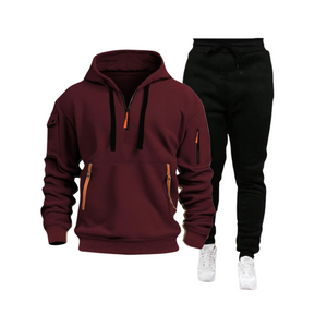 SPORT-HOODIE-SET HERREN-SWEATSHIRT MIT MEHREREN TASCHEN UND REISSVERSCHLUSS, SPORTANZUG-SET