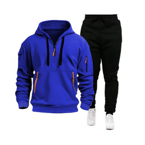 SPORT-HOODIE-SET HERREN-SWEATSHIRT MIT MEHREREN TASCHEN UND REISSVERSCHLUSS, SPORTANZUG-SET