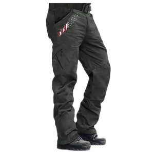 Cargohose mit USA-Flagge, Reißverschluss und mehreren Taschen (ohne Gürtel)