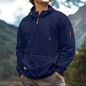 Lässiges Herren-Kapuzensweatshirt mit halbem Reißverschluss und mehreren Taschen
