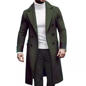 Men's Double-breasted Solid Color Mid-length Coat