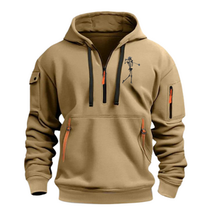 Kapuzenpullover mit Totenkopf-Ärmeltasche und Reißverschluss