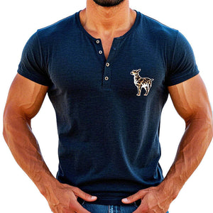 Herren-T-Shirt mit Henley-Ausschnitt und gemischtem Welpen-Print