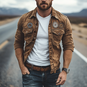 Herren Frühling Klassische Retro Casual Badge Dünne Arbeitsjacke