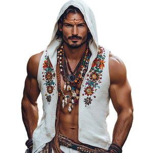 Men's Colorful Embroidered Hooded Tank Top