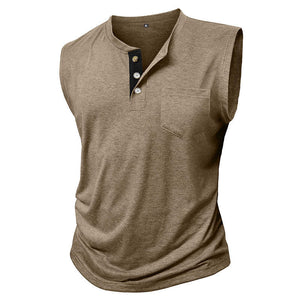 Men's Casual Cotton Blend Contrast Henley Neck Tank Top
