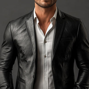 Men's Classic Vintage Slim Fit Leather Blazer