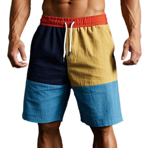 Men's Contrast Color Stylish Casual Linen Shorts