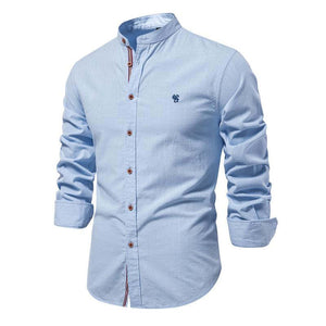 Men's Cotton And Linen Casual Solid Color Long-sleeved Shirt