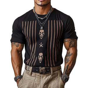 Herren-T-Shirt mit Rundhalsausschnitt und Streifen im Retro-Stil, kurzärmelig