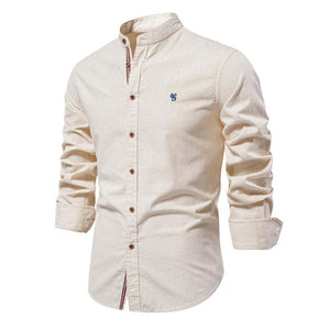 Men's Cotton And Linen Casual Solid Color Long-sleeved Shirt