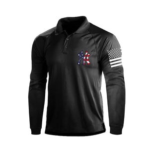 Poloshirt mit langen Ärmeln und USA-Flagge mit 1/4-Knopf-Raglan-Print