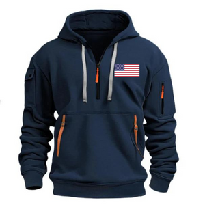 Kapuzenpullover mit Flaggen-Armtasche und Reißverschluss