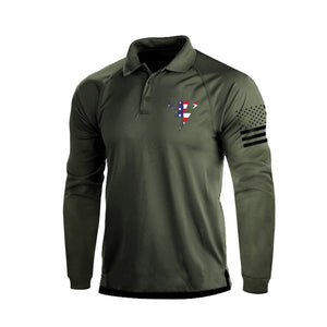 Poloshirt mit Blitzmuster und USA-Flagge, 1/4-Knopf, Raglanärmel