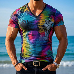 Men's Animal Print V-Neck Short Sleeve T-Shirt
