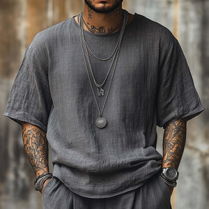 Einfarbiges, atmungsaktives Kurzarm-T-Shirt aus Leinen für Herren
