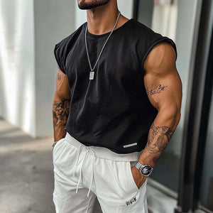 Einfarbiges Outdoor-Sport-Tanktop mit Rundhalsausschnitt für Herren