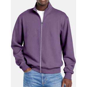 Einfarbige Sweatshirtjacke für Herren mit Reißverschluss und Stehkragen und langen Ärmeln