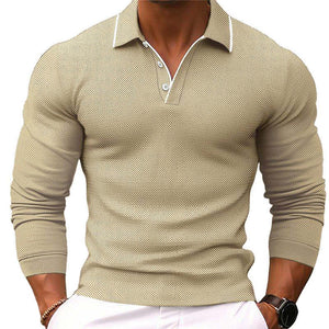 Einfarbiges Slim Fit Poloshirt für Herren mit Revers und langen Ärmeln