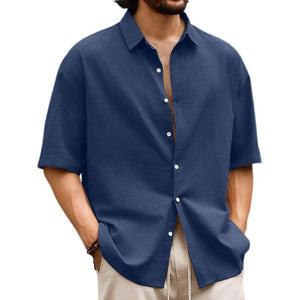 Men's Casual Solid Hawaiian Short Sleeve Shirt