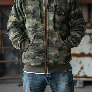 Herren-Sweatshirtjacke mit Camouflage-Print und Kapuze