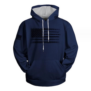 Einfarbiges Kapuzen-Sweatshirt mit amerikanischem Flaggen-Print für Herren