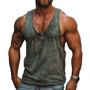Herren Vintage Distressed Dunkelgrün Casual Tank Top